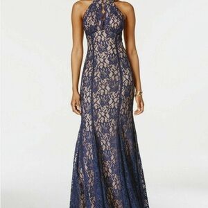 Night Way Collections Navy Backless Lace Dress